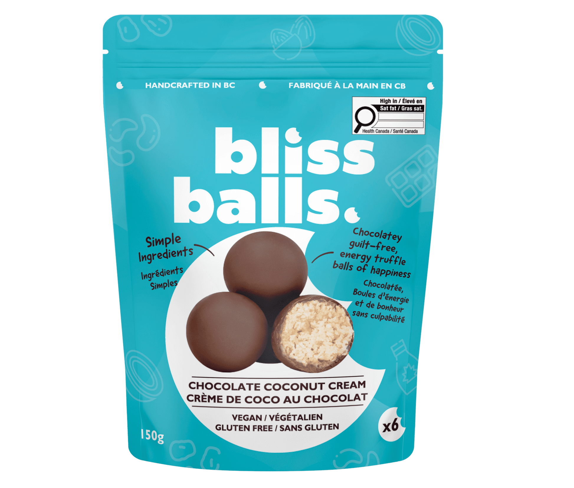 Bliss Balls Chocolate Coconut Energy Truffles - Vegan Gluten-Free Chocolate Coconut Snack Balls -150g