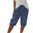 thumbnail image 1 of Dealovy Cotton Linen Shorts for Women High Waisted Drawstring Lightweight Knee Length Shorts with Pockets, 1 of 5