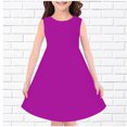 thumbnail image 2 of vdgthytj Robes Midi d'Été pour Filles Col Rond Couleur Unie Robe Soleil Sans Manches Ligne A Fluide Longueur Genou, 2 of 3