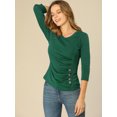 thumbnail image 4 of INSPIRE CHIC Women's Button Decor V Neck 3/4 Sleeve Solid Blouse Knitted Ruched Top, 4 of 6