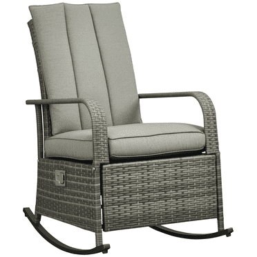 Outsunny Chaise Berçante en Osier avec Coussin Doux Repose-Pieds Réglable Gris