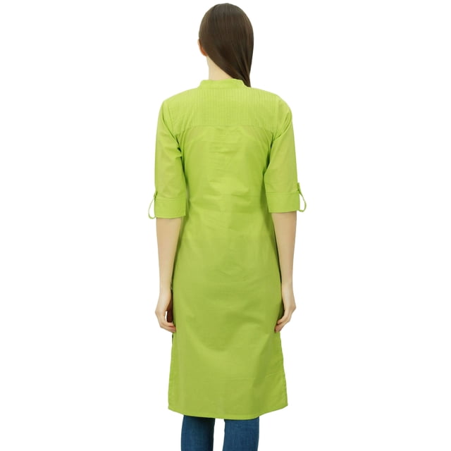 Phagun Kurti Tunique Unie en Coton Col Mandarin Kurta Blouse Ethnique Décontractée