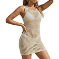 thumbnail image 1 of Pounoo Cache-maillots pour Femmes Sans Manches à Col Ras du Cou en Crochet Ajouré Robe Mini Coupe Décontractée Tenues de Plage Vacances Piscine Cadeau, 1 of 4