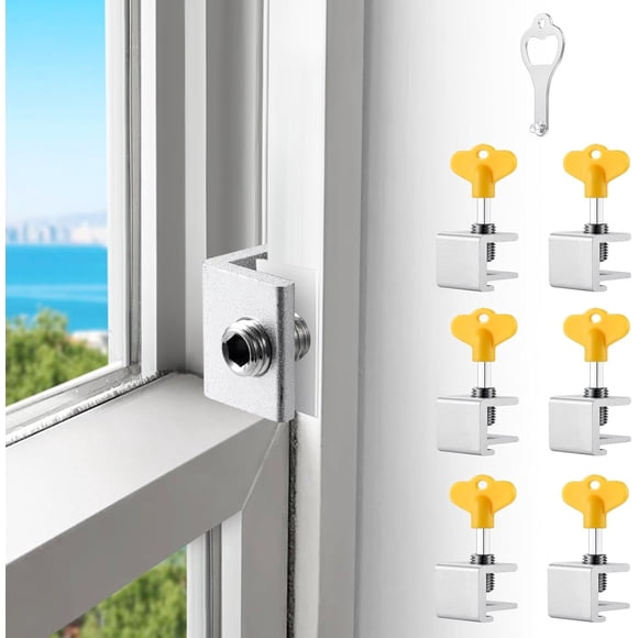 EcoNesxp Window security bars 6-pack Adjustable aluminum window stoppers Drill-free installation Window locks for upper and lower windows and horizontal windows Sliding window locks
