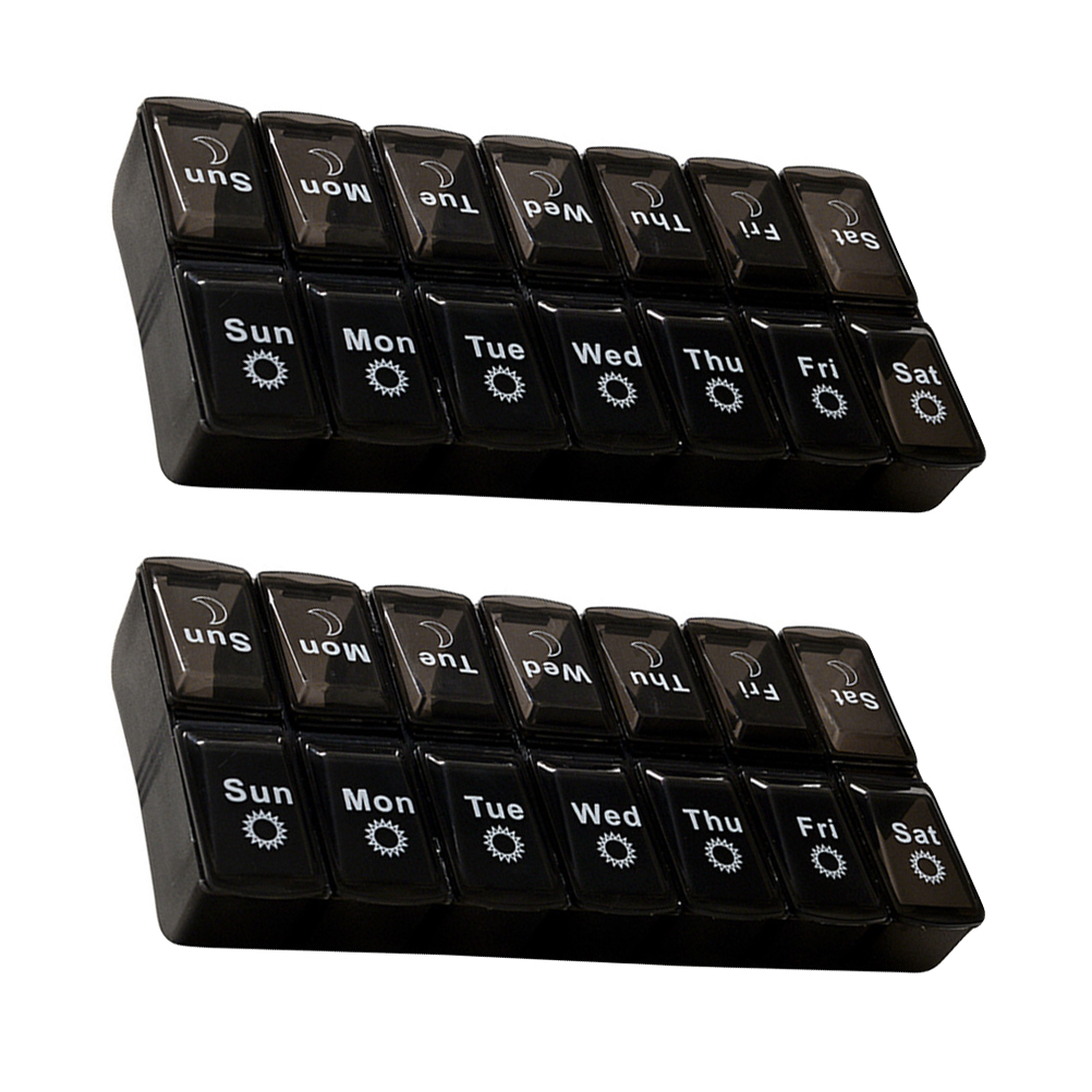 2 Pcs 1 Set Pill Boxes 7-day Pill Containers Simple Compartment Boxes (Black)