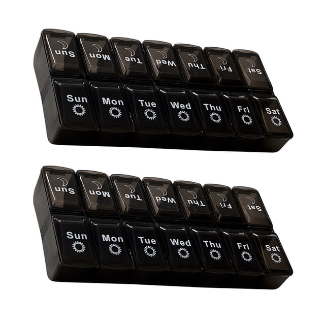 2 Pcs 1 Définir les boîtes à pilules 7-day Boîtes à compartiments simples (Noir)