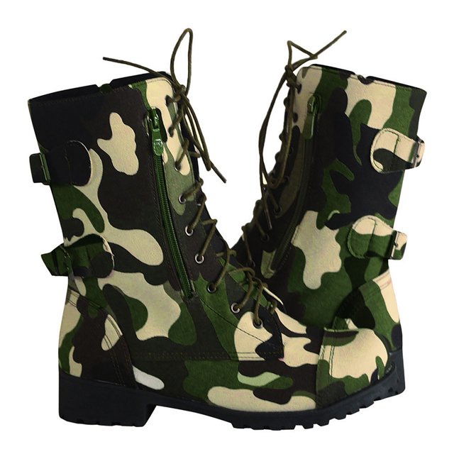 Dakaela Women's Combat Boots Lace up Chunky Heel Platform Ankle Booties Green Motorcycle Riding Shoes