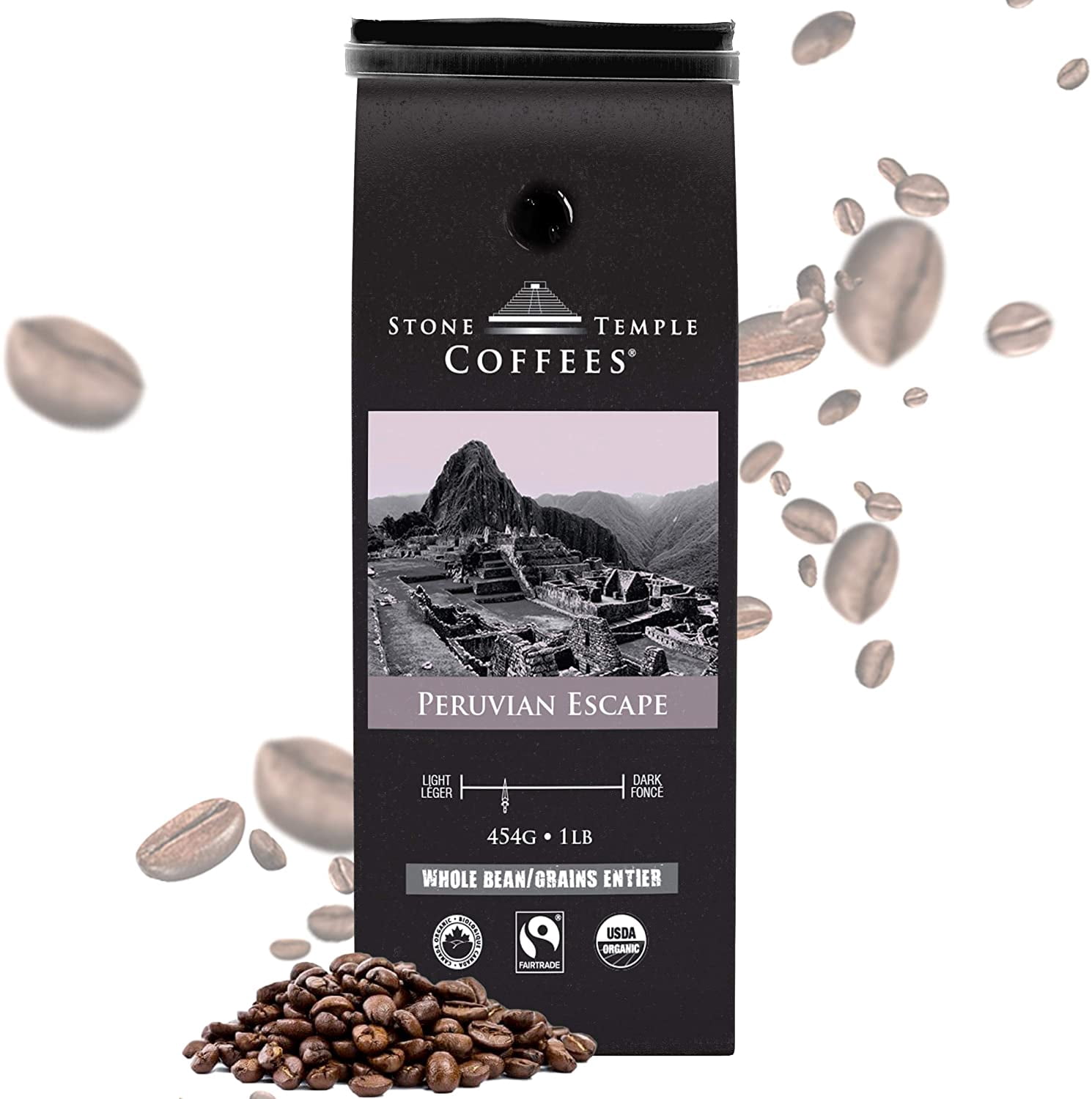 Stone Temple Coffees - Peruvian Escape, Whole Bean, Medium Roast, Certified Organic, Fairtrade Coffee 1lb/ 454g Bag