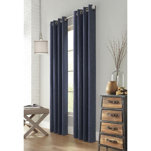 Loft Living Mervyn Textured Faux Linen Room Darkening Grommet Single Curtain Panel 52" x 95" in Denim