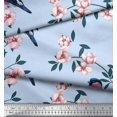 thumbnail image 2 of Soimoi Blue Georgette Viscose Fabric Peach Floral & American Robin Bird Print Fabric by The Yard 44 Inch Wide, 2 of 3