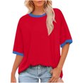 thumbnail image 2 of Weiqiqre Spring Tops for Women 2025 Crew Neck Color Block Basic Summer Casual Short Sleeve T Shirt, 2 of 6