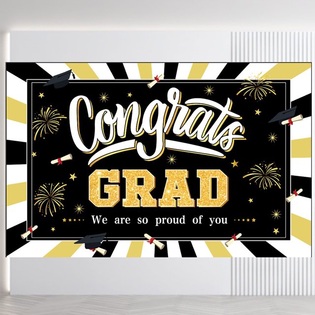 ⚡ Big Sale ! EXtraLarge Congrats Grad Banner 180x110 Cm | Graduation Party Decorations 2023 Black And Gold | Graduation Banner 2023 | Graduation Decorations Class Of 2023 | Red 2023 Graduatio