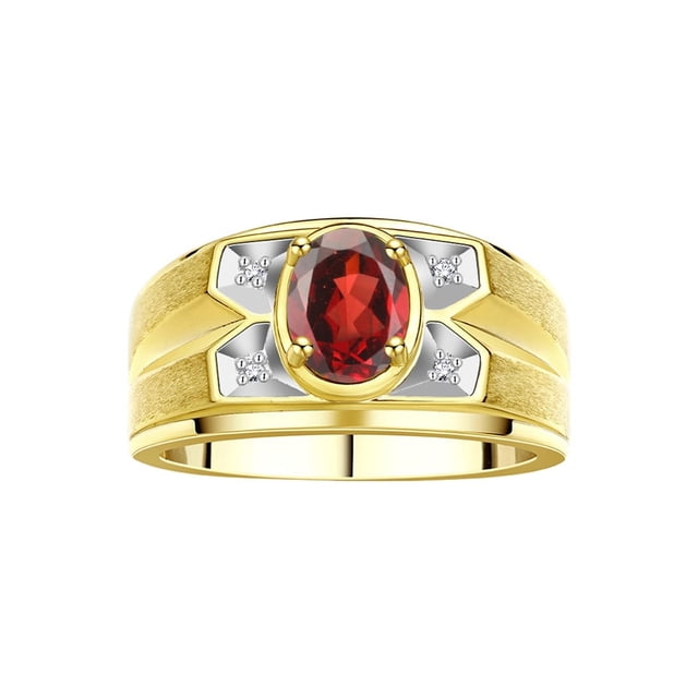 RYLOS Men's Rings 14K Yellow Gold Rings Classic Designer Style 8X6MM Oval Gemstone & Diamond Ring Garnet January Birthstone Rings For Men Size 9