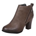 thumbnail image 1 of Bottines et Bottes Rétro pour Femmes en Cuir, Talon Carré, Fermeture Éclair, Couleur Unie, Bottes Hautes pour Femmes, Bottines Courtes, Bout Rond, Talon Épais, Bottes à Plateforme pour Femmes, Chaussures, 1 of 5