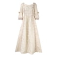 thumbnail image 4 of Huanglei Robe pour Femme Style Rétro Couleur Unie Manches Trompette Longue Robe de Princesse, 4 of 5