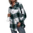 thumbnail image 3 of Women Plaid Flannel Shirt Jacket Button Down Lapel Long Sleeve Shacket Cardigan Coats Fall Spring Clothes, 3 of 6