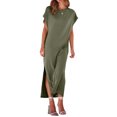 thumbnail image 3 of Kmbangi Robes Longues Noires pour Femmes pour l'Été 2023, Manches Chauve-Souris Courtes Col Rond Fendu Robe de Plage Décontractée, 3 of 8