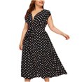 thumbnail image 2 of LSLJS Plus Size Ladies Polka Print Dress Button Lace-up Waist V-neck Skirt, 2 of 7