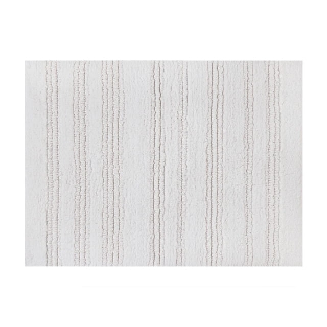 Better Homes & Gardens Cotton Cut & Loop Reversible 2 Piece Bath Rug Set in Arctic White showing a close-up of the cotton surface with alternating cut and looped pile stripes for softness and moisture absorption, ideal for bathroom use.
