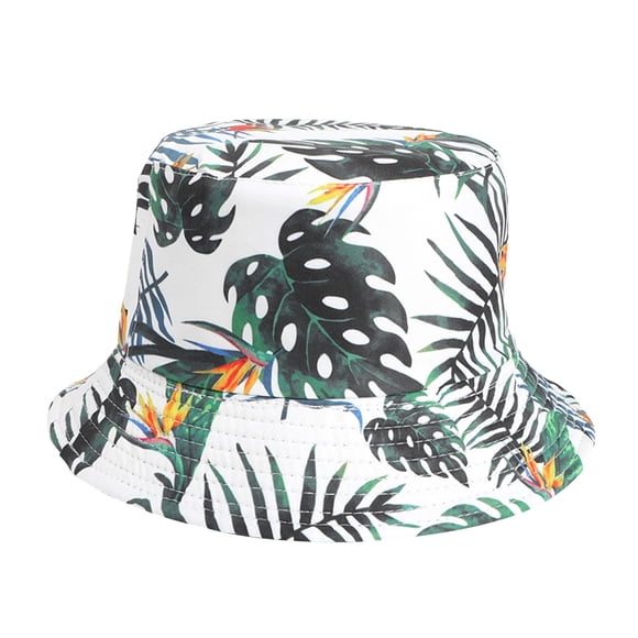 Penkiiy Adult Male And Female Fisherman Hats Leaves Printing Double Sided Fisherman Hats Wear Outdoor Sunscreen Sun Hats On Bucket Sun Hat Packable Summer Travel Cap White
