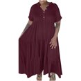 thumbnail image 1 of Robes Maxi pour Femmes 2023 Décontracté Décontracté Robe à Col Rond Manches Courtes Col Rabattu Femmes Uni Robe pour Femme Longues Robes Robe à Manches Courtes en Liquidation, 1 of 8