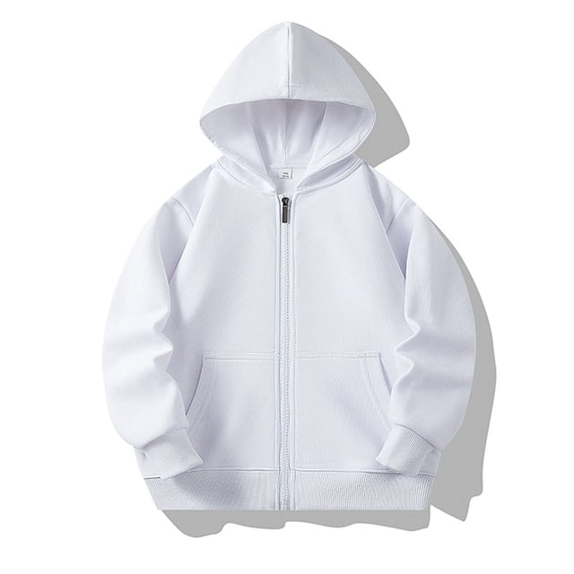 Milgrthf Unisexe Garçons Filles Chandails d'Automne Sport Décontracté Manches Longues Fermeture Éclair Complète Mignon Col Ras du Cou Basique Couleur Unie Chandails à Capuchon Chandail avec Poche Blanc 4-5 Ans