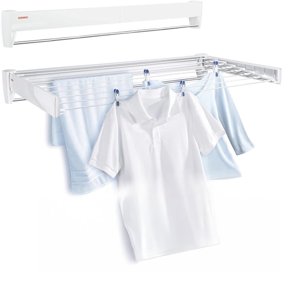 Leifheit Telefix 100 Étendoir à Vêtements Mural Rétractable avec 8 Tiges