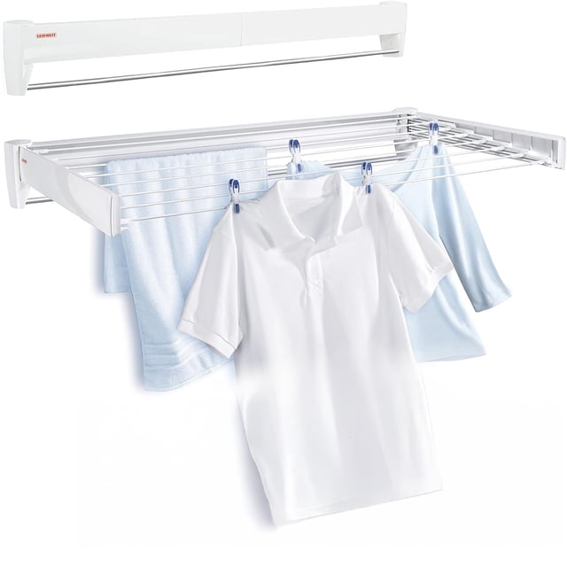 Leifheit Telefix 100 Étendoir à Vêtements Mural Rétractable avec 8 Tiges