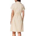 thumbnail image 3 of INSPIRE CHIC Robe Chemise en Lin et Coton pour Femmes Col en V Manches Courtes Boutonnée TG Beige, 3 of 6