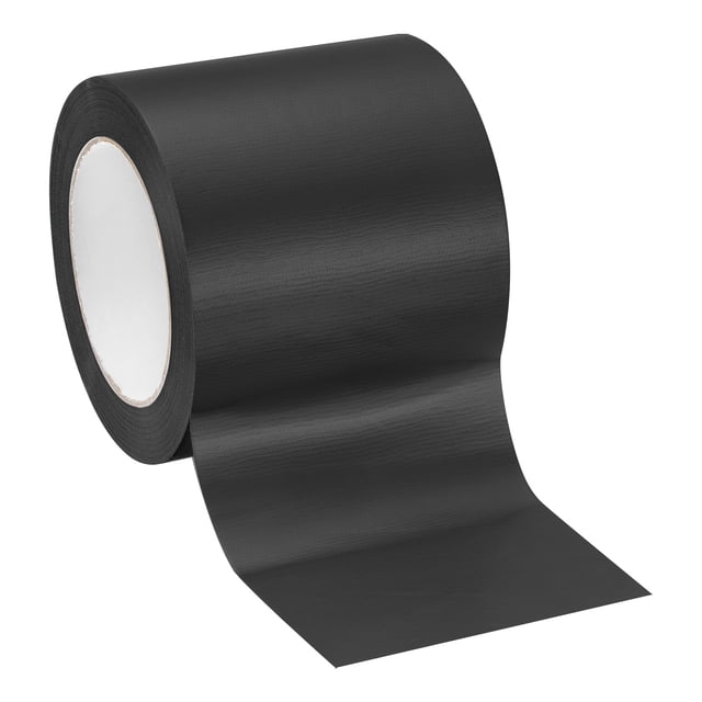Unique Bargains Black Bookbinding Tape, 22 Yard Cloth Bookbinding Repair Tape. A roll of black cloth tape with a strong adhesive backing, designed for repairing and reinforcing book spines, covers, or pages. The tape measures 20 meters in length, 100mm in width, and 0.27mm in thickness. It is flexible, durable, and suitable for bookbinding, crafts, and general-purpose applications. The roll is partially unrolled, showcasing the smooth black surface.