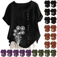 thumbnail image 1 of QATAINLAV Hauts en Lin Grande Taille pour Femmes 2025 Été T-Shirts à Manches Courtes Mode Boho Blouses à Imprimé Floral Décontractées Col Rond T-Shirts Ventes Quotidiennes du Jour Violet XXXXXL, 1 of 5