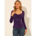 thumbnail image 3 of Unique Bargains Femmes Cou Froncé Manches Longues Slim Côte Tricot Top, 3 of 6