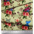 thumbnail image 2 of Soimoi Moss Georgette Fabric Leaves, & Peony Floral Decor Fabric Printed Yard 42 Inch Wide, 2 of 3