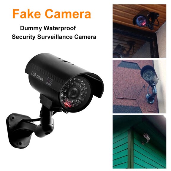 Dummy Security Camera Fake Surveillance Cctv Waterproof Outdoor Indoor with Flashing Led, Realistic Decoy Deterrent for Home Office Business, 1X Camera