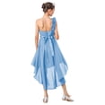 thumbnail image 2 of RUNQHUI Robe à une Épaule pour Enfants Filles en Chiffon Demoiselle d'Honneur Robe Haute Basse Robe de Soirée Formelle Bleu Clair 6, 2 of 7