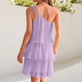 thumbnail image 4 of Femmes Été une Épaule en Mousseline de Soie Mini Robe Casual Volant Plissé Étagé Flowy Robes Courtes, 4 of 7