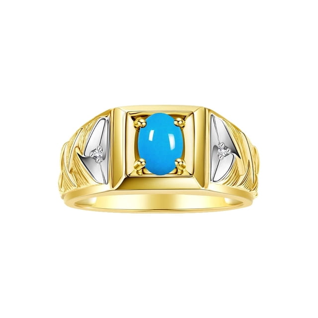 RYLOS Men's Rings 14K Yellow Gold Rings Designer Weave Band 7X5MM Oval Gemstone & Diamond Ring Tourquoise December Birthstone Rings For Men, Size 11