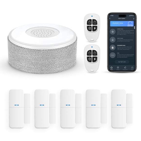 Système d'Alarme de Porte Wi-Fi, Système de Sécurité Domestique Intelligent Sans Fil à Faire Soi-Même, avec Alerte par Application Téléphonique, Ensemble de 8 Pcs (Sirène d'Alarme, Capteur de Porte et de Fenêtre, Télécommande), Fonctionne avec Al