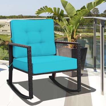Costway Fauteuil Berçant en Rotin pour Patio, Fauteuil à Bascule d'Extérieur avec Coussin pour Pelouse, Turquoise