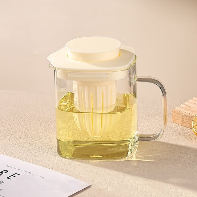 Linnome High Borosilicate Glass Water Cup 850ml Flower Tea Kettle Heatable with Detachable Filter Screen Pitcher for Juices Cold Beverages 3.9x3.9x4.7in White