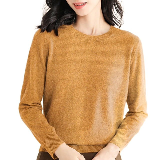 Duoif Chandails pour Femmes, Chandails pour Femmes à Col Rond Chandail pour Femmes à Manches Longues Chandail Doux à Enfiler pour Femmes Café m