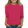thumbnail image 2 of Plebaso Garçons Filles T-Shirts à Manches 3/4 Col Rond Blouse T-Shirt Basique Hauts Décontractés Unis T-Shirts Légers, 2 of 5