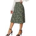thumbnail image 4 of Unique Bargains Jupe Midi Trapèze pour Femme, Imprimé Feuilles, Vert Foncé, TP, 4 of 6