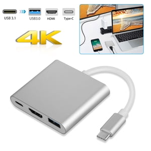 USB-C à HDMI Adaptateur, 3 en 1 Type C à HDMI 4K Adaptateur câble numérique et USB C Port de recharge et USB 3.0 Port avec écran Sync haute résolution pour MacBook, Pixel Chromebook pour TV Écran