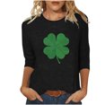 thumbnail image 2 of Meichang T-Shirt de la Saint-Patrick pour Femmes, Imprimé Trèfle Vert, Manches 3/4, Col Rond, Printemps, 2 of 5