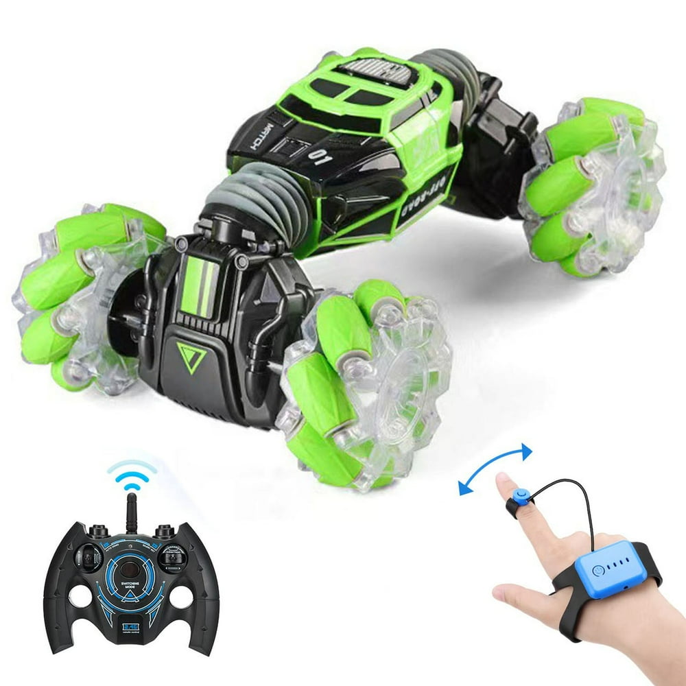 AMERTEER RC Car with Music & Colorful Light  4WD Rechargeable Gesture RC Stunt Car  2.4Ghz Hand Controlled Remote Transform Off Road Car  Electric Remote Control Car  RC Car Toys for Boys