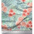 thumbnail image 1 of Soimoi Toile de Velours Vert Feuilles & Fleurs Roses Imprimés par Yard 58 Pouces de Large, 1 of 3