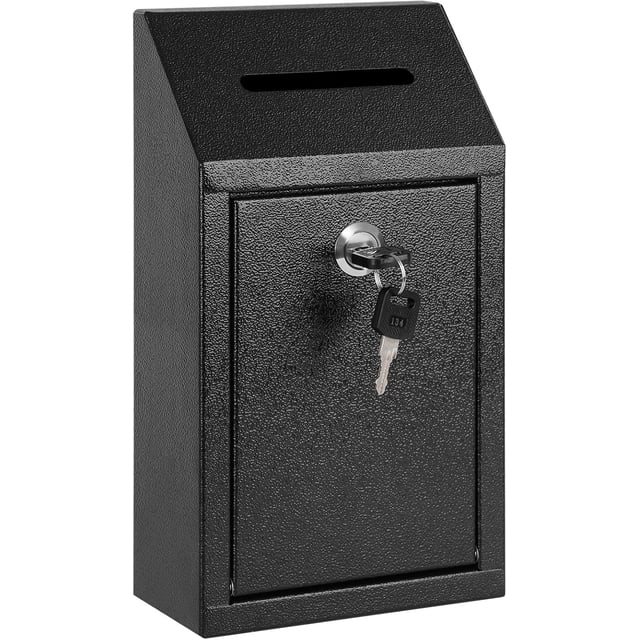 Money Cash Drop Box Wall Mount with Key Metal Donation and Suggestion Box with Slot and Lock for Home Farm or Office x x .