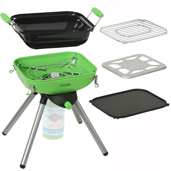 Flame King Barbeque Grill YSNVT-301 Propane; Flames; 8000 BTU; Rectangular; Multi-Functional; 9-1/2 Inch Length x 12 Inch Width Cooking Surface; Auto Ignition; For 16.4 Ounce Cylinders