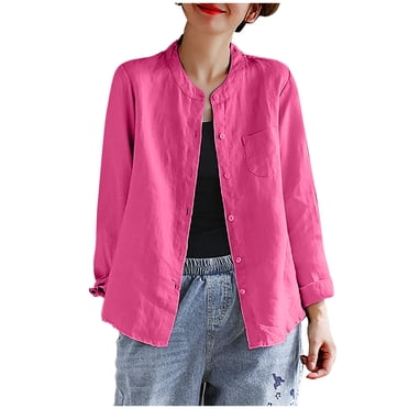Timegard Tops for Women Trendy Stand Collar Long Sleeve Button up Shirts Lightweight Open Front Blouse